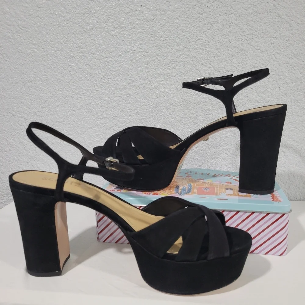 Schutz Keefa Platform Sandal Heels Black Sz 10.5